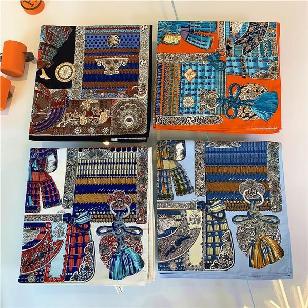 53cm small neckerchief luxury silk hair scarf for women square headband cute bag scarfs female bandana head scarves ladies, Blue;gray