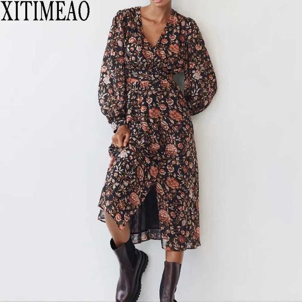 za autumn v neck long sleeve women boho dress floral print chiffon es female holiday casual xitimeao 210604, Black;gray
za autumn v neck long sleeve women boho dress floral print chiffon es female holiday casual xitimeao 210604, Black;gray