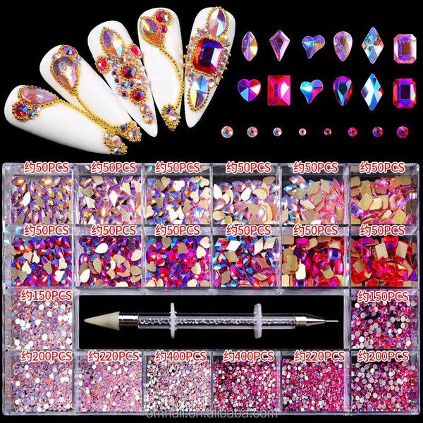 21-grid boxed powder nail drill flat glass special-shaped diamond diy rhinestone accessories set art decorations, Silver;gold
21-grid boxed powder nail drill flat glass special-shaped diamond diy rhinestone accessories set art decorations, Silver;gold