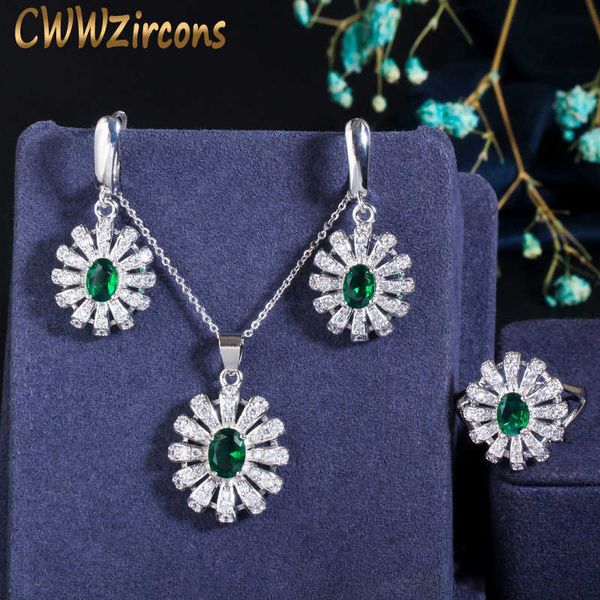 3pcs lovely sun flower cz stone green crystal necklace earring ring set fashion brand women jewelry accessories t282 210714, Silver
3pcs lovely sun flower cz stone green crystal necklace earring ring set fashion brand women jewelry accessories t282 210714, Silver