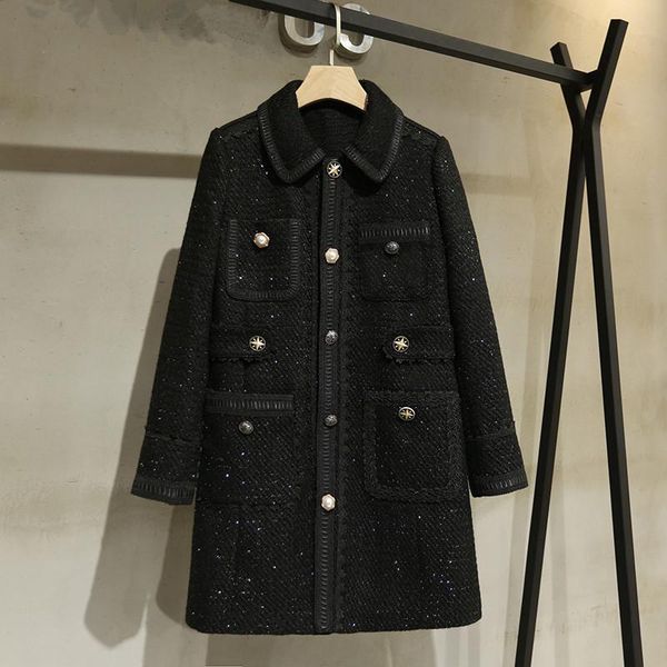 women's wool & blends winter 2021 autumn tweed coat chic elegant sequins women b119, Black
women's wool & blends winter 2021 autumn tweed coat chic elegant sequins women b119, Black