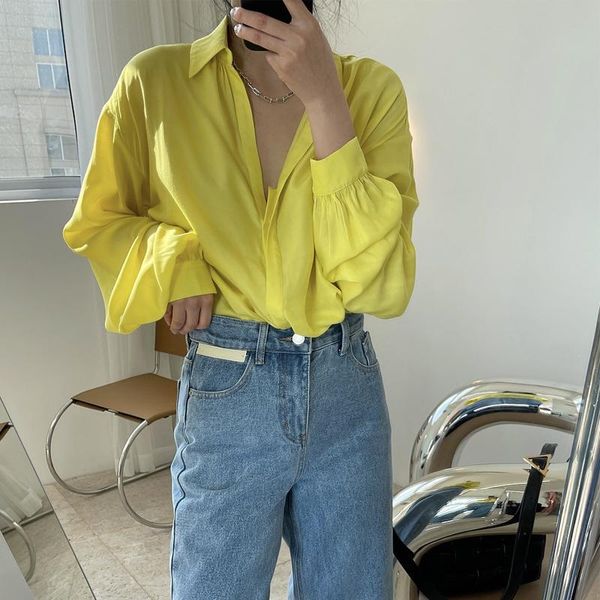 women's blouses & shirts spring and autumn casual solid color v-neck long-sleeved loose shirt, White
women's blouses & shirts spring and autumn casual solid color v-neck long-sleeved loose shirt, White