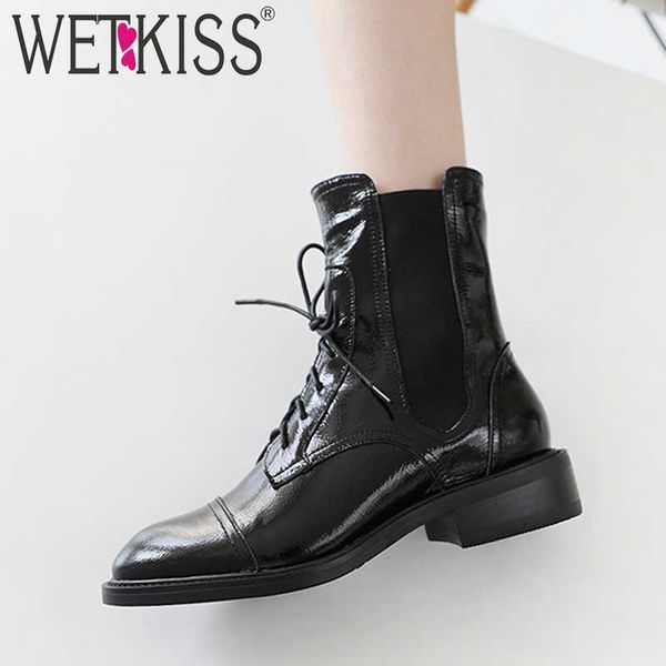 wetkiss low heels motorcycle women boots round toe cross tied footwear patent leather female booties zip shoes woman 210630, Black
wetkiss low heels motorcycle women boots round toe cross tied footwear patent leather female booties zip shoes woman 210630, Black