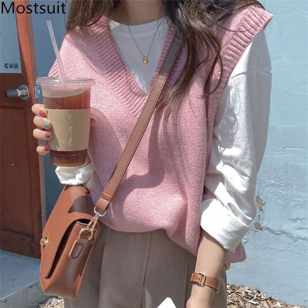 pink v-neck knitted sweater vest women sleeveless solid loose pullover fashion korean ladies jumpers femme 210514, Black;white
pink v-neck knitted sweater vest women sleeveless solid loose pullover fashion korean ladies jumpers femme 210514, Black;white