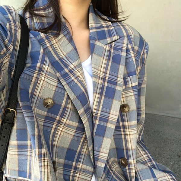 women's suits & blazers plaid blazer korean spring autumn clothes loose suit jacket women mid length chic, White;black
women's suits & blazers plaid blazer korean spring autumn clothes loose suit jacket women mid length chic, White;black