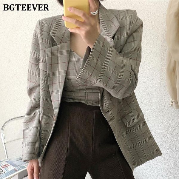 women's suits & blazers bgteever chic vintage plaid blazer for women full sleeve loose single-breasted female suit coats 2021 summer l, White;black
women's suits & blazers bgteever chic vintage plaid blazer for women full sleeve loose single-breasted female suit coats 2021 summer l, White;black