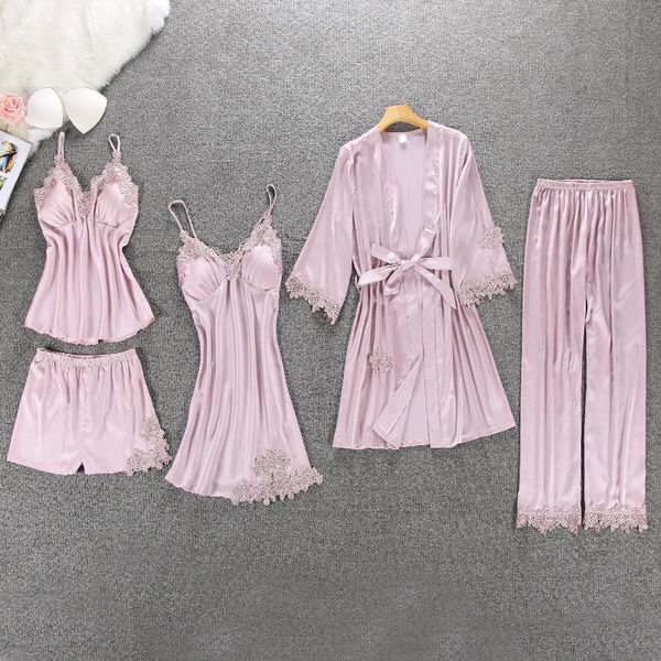 women pajamas sets satin sleepwear silk 5pieces nightwear pyjama spaghetti strap lace sleep lounge pijama with chest pads women's, Black;red
women pajamas sets satin sleepwear silk 5pieces nightwear pyjama spaghetti strap lace sleep lounge pijama with chest pads women's, Black;red