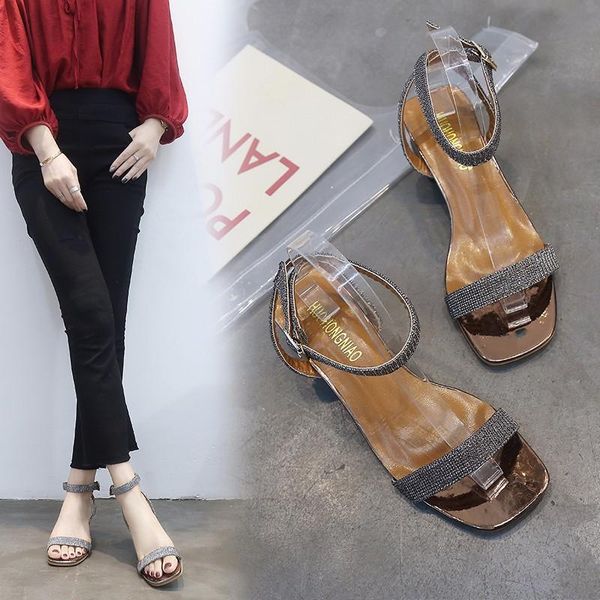 dress shoes concise crystal buckle strap square heels women sandals peep toe ankle med, Black
dress shoes concise crystal buckle strap square heels women sandals peep toe ankle med, Black