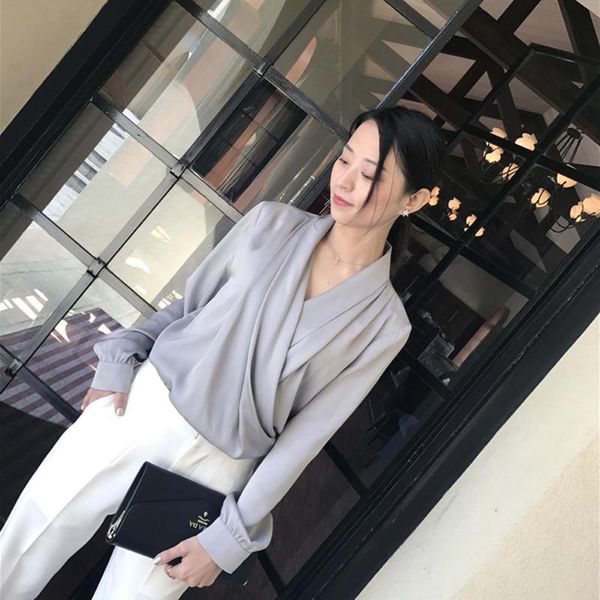 women's blouses & shirts fashion long sleeve silk and elegant swag v-neck ladies blusa feminina, White
women's blouses & shirts fashion long sleeve silk and elegant swag v-neck ladies blusa feminina, White