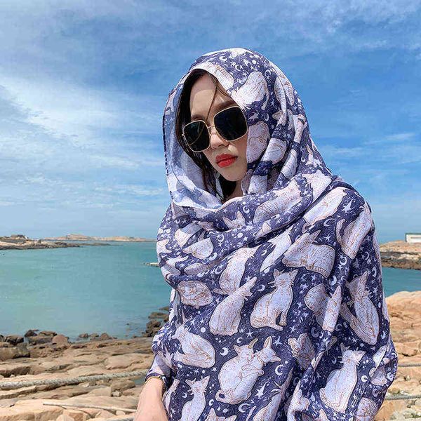 scarves net red wind women's summer sunscreen shawl versatile thin beach travel cat silk scarf, Blue;gray
scarves net red wind women's summer sunscreen shawl versatile thin beach travel cat silk scarf, Blue;gray