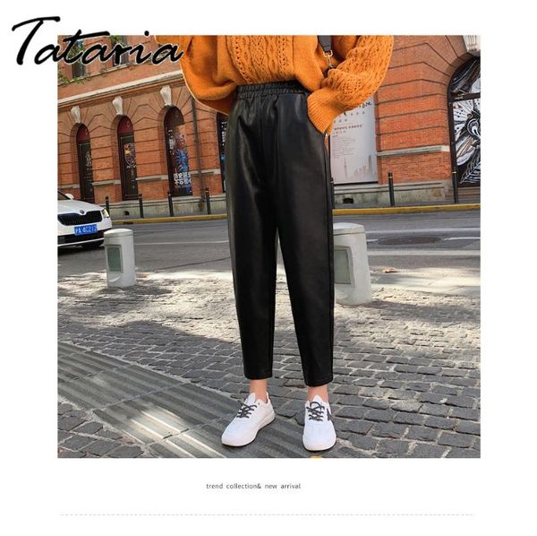 women's pants & capris 2021 autumn winter black faux leather elastic waist female pu harem streetwear chic trousers plus size, Black;white
women's pants & capris 2021 autumn winter black faux leather elastic waist female pu harem streetwear chic trousers plus size, Black;white