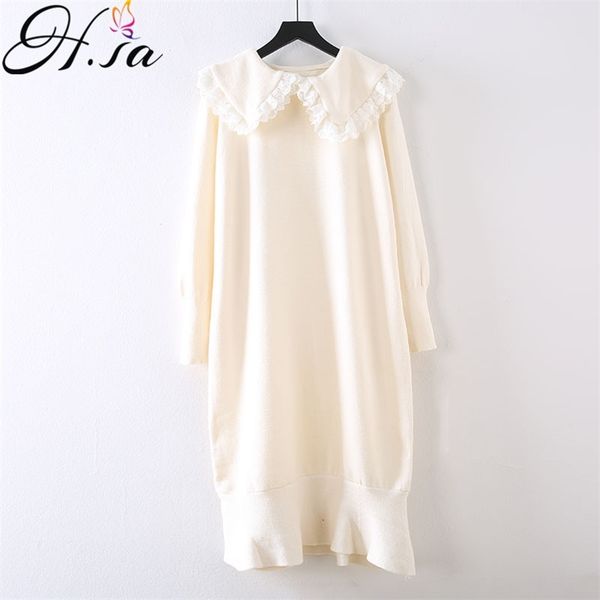 women spring arrivals sweet ruffles long sweater dresses cute neck turn down collar white lace dress pull femme 210430, White;black
women spring arrivals sweet ruffles long sweater dresses cute neck turn down collar white lace dress pull femme 210430, White;black