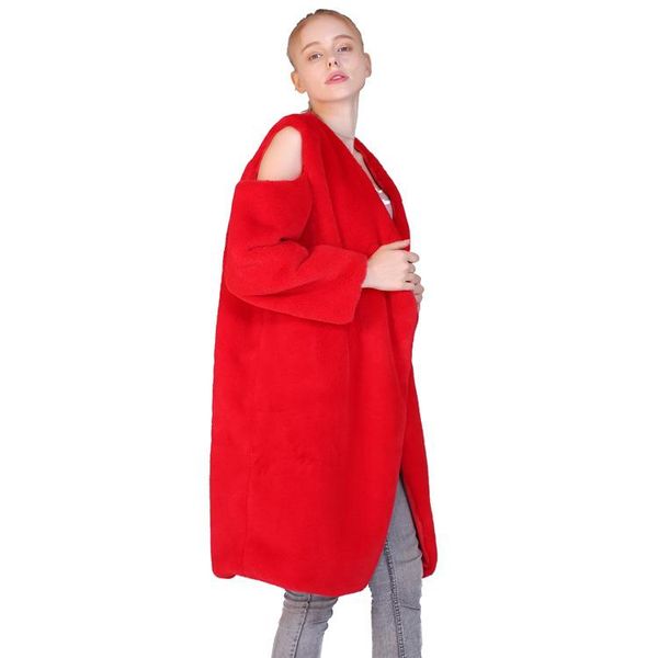 women's fur & faux imitation hair mossy coat female in long jacket collar loose winter women, Black