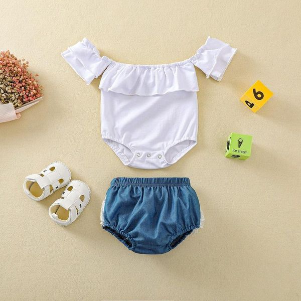 0-24m fashion born baby girl off shoulder cotton bodysuit lace denim shorts jeans bloomers 2pcs clothes set clothing sets, White
0-24m fashion born baby girl off shoulder cotton bodysuit lace denim shorts jeans bloomers 2pcs clothes set clothing sets, White