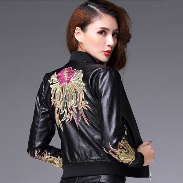 women's leather & faux fad spring autumn embroidery fit short sheepskin jackets coat fashion genuine jacket women a044, Black
women's leather & faux fad spring autumn embroidery fit short sheepskin jackets coat fashion genuine jacket women a044, Black