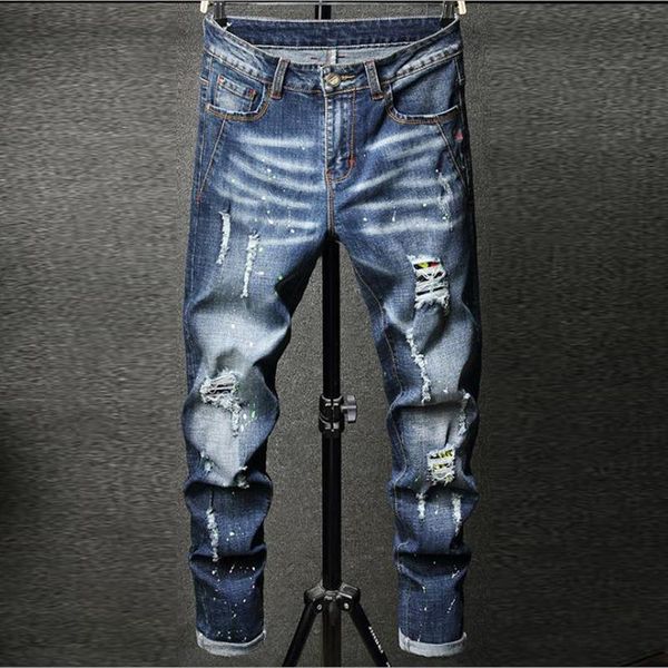 men dark blue ripped jeans denim destroyed cotton casual trousers for male fashion long plus size 28-38 men's
men dark blue ripped jeans denim destroyed cotton casual trousers for male fashion long plus size 28-38 men's