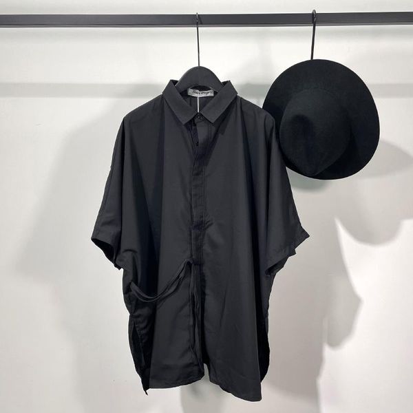 men's casual shirts short-sleeve shirt summer dark lapel personality lanyard design rules loose simple tide, White;black
men's casual shirts short-sleeve shirt summer dark lapel personality lanyard design rules loose simple tide, White;black