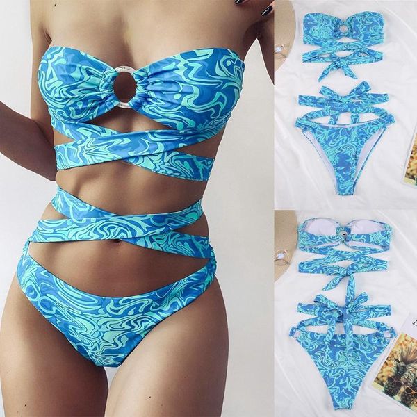women's swimwear wave pattern print strap ring split swimsuit 2-piece suit, White;black
women's swimwear wave pattern print strap ring split swimsuit 2-piece suit, White;black