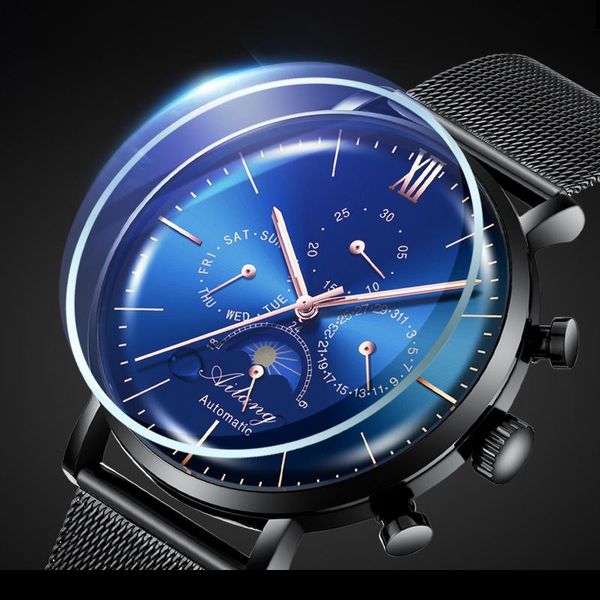 wristwatches ailang brand watches automatic men's mechanical watch men moon phase waterproof stainless steel clock male montre homme, Slivery;brown
wristwatches ailang brand watches automatic men's mechanical watch men moon phase waterproof stainless steel clock male montre homme, Slivery;brown