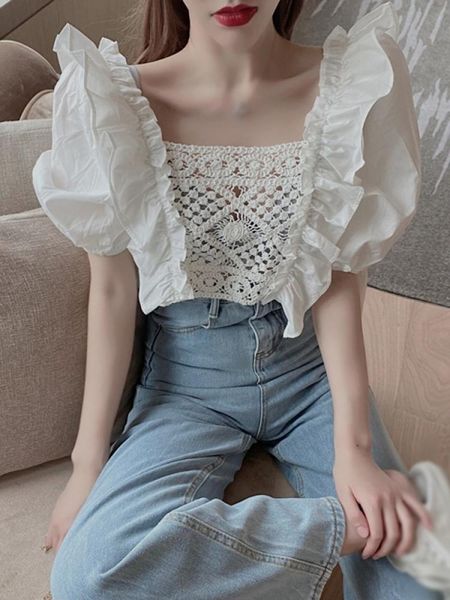 women's blouses & shirts efinny casual bubble sleeve female summer hollow out small shirt short style short-sleeve lace blouse, White
women's blouses & shirts efinny casual bubble sleeve female summer hollow out small shirt short style short-sleeve lace blouse, White
