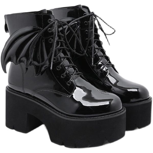 boots lace up 8cm high heeled women, Black