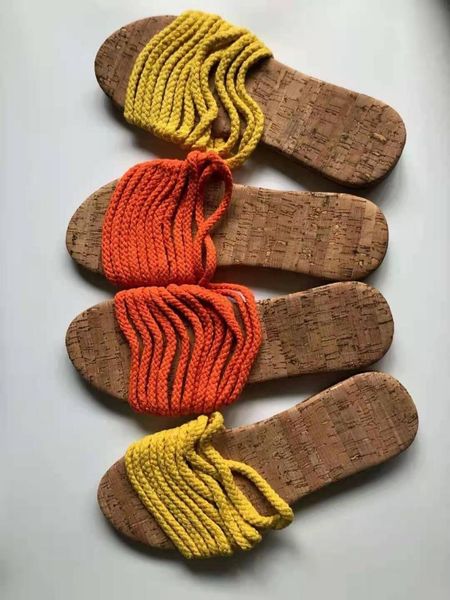 slippers 2021 summer style ladies flat sandals european and american rope one-line women, Black