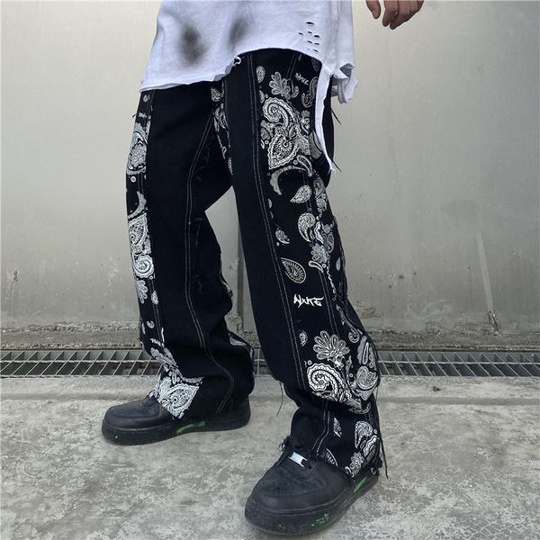 men's jeans shzq cashew print patchwork pants men and women streetwear straight washed harajuku denim trousers loose ripped for, Blue
men's jeans shzq cashew print patchwork pants men and women streetwear straight washed harajuku denim trousers loose ripped for, Blue