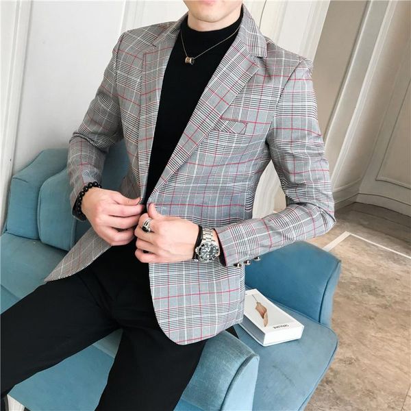 men's suits & blazers 2021 suit jacket mens fashion british casual coat slim classic plaid male spring autumn outwear terno masculino, White;black
men's suits & blazers 2021 suit jacket mens fashion british casual coat slim classic plaid male spring autumn outwear terno masculino, White;black