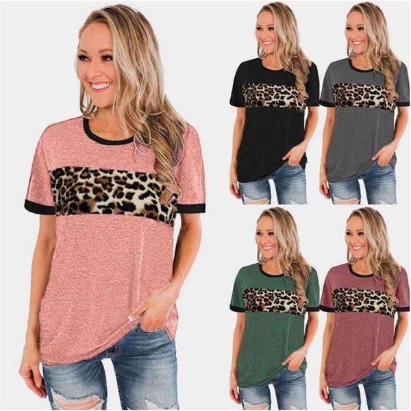 2021 european and american women's spring and summer new sell round neck leopard pattern splicing short sleeve t-shirt, White
2021 european and american women's spring and summer new sell round neck leopard pattern splicing short sleeve t-shirt, White