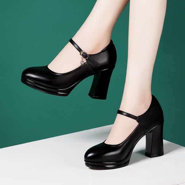 dress shoes women's 9cm high-heeled single soft leather thick heel ox tendon sole model show one-sided buckle, Black
dress shoes women's 9cm high-heeled single soft leather thick heel ox tendon sole model show one-sided buckle, Black