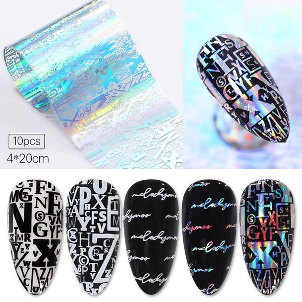 10pcs/set holographics nail foil stickers laser effect personality letter pattern art decoration transfer sticker1, Black
10pcs/set holographics nail foil stickers laser effect personality letter pattern art decoration transfer sticker1, Black
