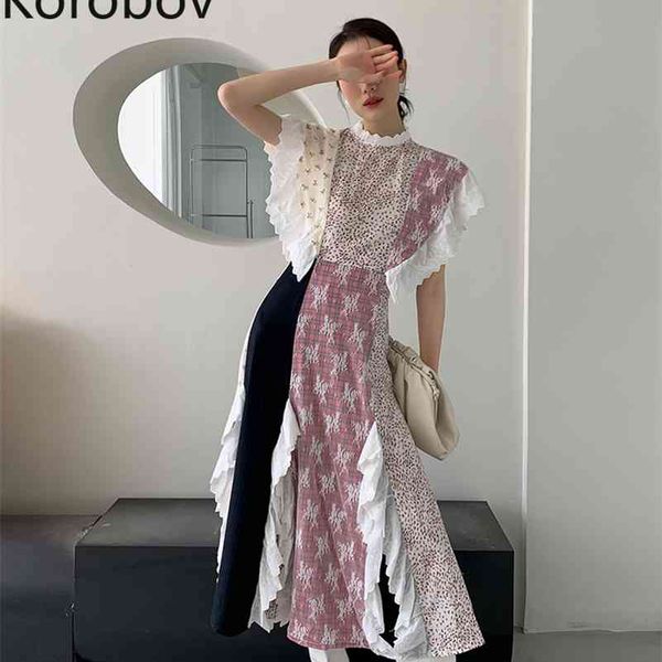 korobov korean new chic women dress summer sweet hit color patchwork streetwear dresses o neck ruffles robe femme 210430, Black;gray
korobov korean new chic women dress summer sweet hit color patchwork streetwear dresses o neck ruffles robe femme 210430, Black;gray