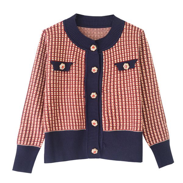 sweater knit autumn / winter 2021 women's wear contrast stripe drill button long sleeve round neck red check cardigan coat, White;black
sweater knit autumn / winter 2021 women's wear contrast stripe drill button long sleeve round neck red check cardigan coat, White;black