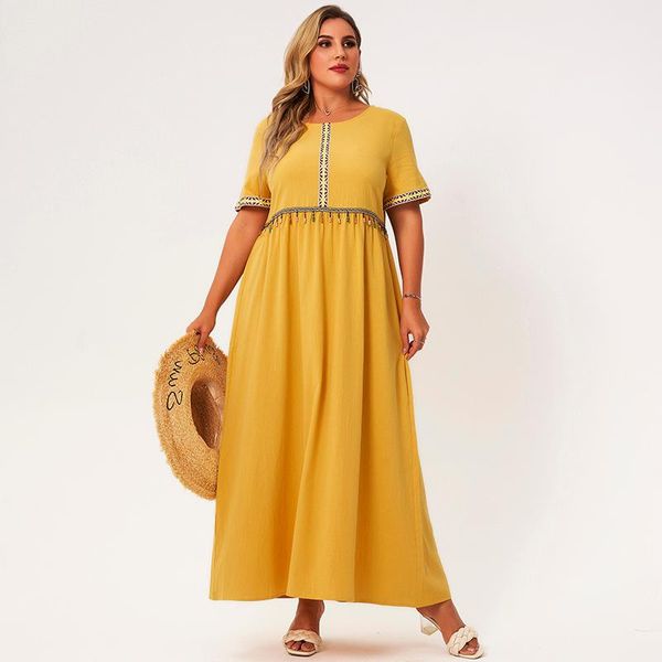 plus size dresses 2021 summer maxi dress women yellow loose braided webbing draped beading o-neck short sleeve elegant holiday robes, Black
plus size dresses 2021 summer maxi dress women yellow loose braided webbing draped beading o-neck short sleeve elegant holiday robes, Black