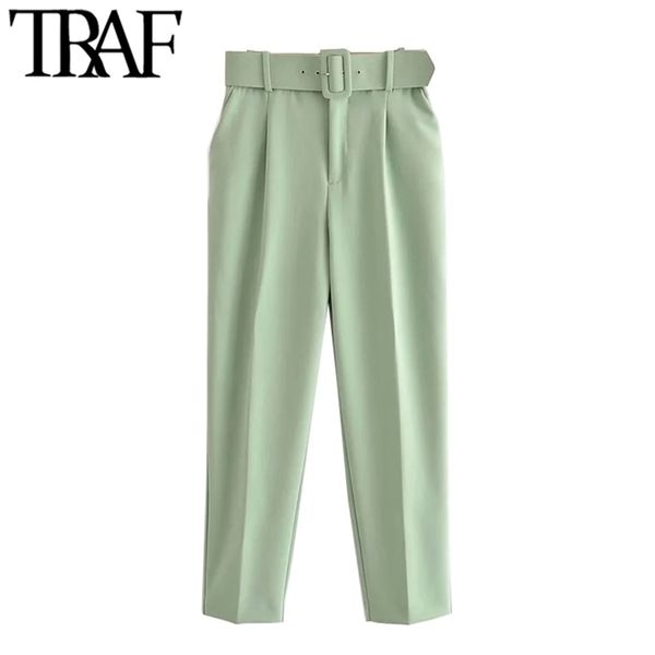 traf women chic fashion high waist with belt pants vintage zipper fly pockets office wear female ankle trousers mujer 210915, Black;white
traf women chic fashion high waist with belt pants vintage zipper fly pockets office wear female ankle trousers mujer 210915, Black;white