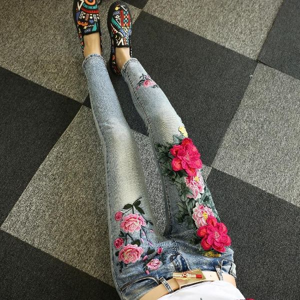 autumn fashion peony embroidery ripped women jeans ankle-length pants slim female denim trousers women's, Blue
autumn fashion peony embroidery ripped women jeans ankle-length pants slim female denim trousers women's, Blue