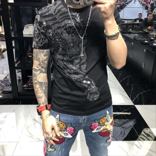 men's t-shirts selling the latest slim fit t-shirt summer tiger diamond pattern casual short sleeve upscale, White;black
men's t-shirts selling the latest slim fit t-shirt summer tiger diamond pattern casual short sleeve upscale, White;black
