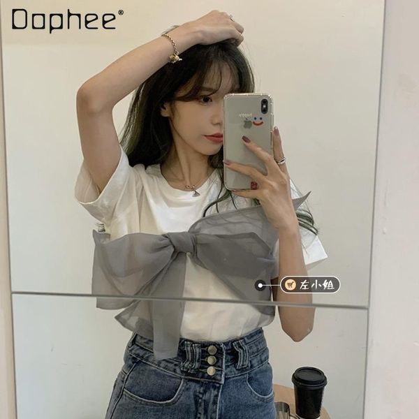 women's t-shirt 2021 summer chic sweet bow short sleeve half ins fashion top, White
women's t-shirt 2021 summer chic sweet bow short sleeve half ins fashion top, White