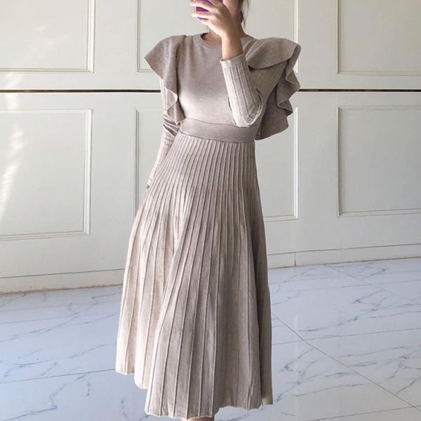 autumn pleated knitted dress midi round neck kawai ruffle long sleeve winter knitwear sweater dresses women korean streetwear casual, Black;gray
autumn pleated knitted dress midi round neck kawai ruffle long sleeve winter knitwear sweater dresses women korean streetwear casual, Black;gray