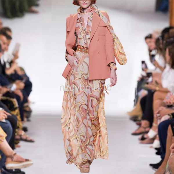 two piece dress spring and summer women's pink suit coat + printed two piece set with belt, White
two piece dress spring and summer women's pink suit coat + printed two piece set with belt, White