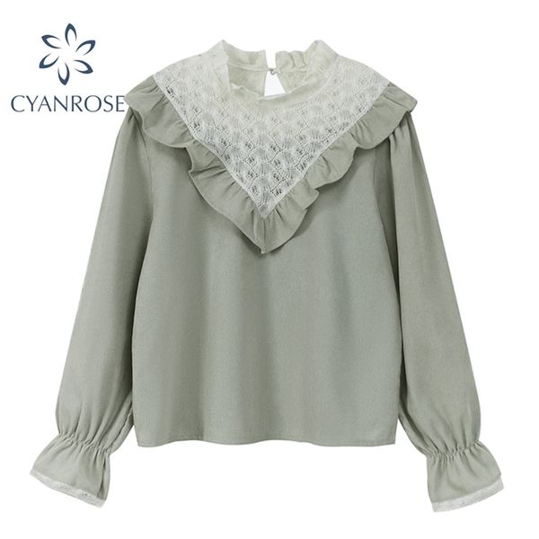 mesh spliced blouses women summer elegant korean style loose flare long sleeve shirts ladies ins retro ol ruffle design 210430, White
mesh spliced blouses women summer elegant korean style loose flare long sleeve shirts ladies ins retro ol ruffle design 210430, White