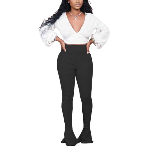 women long pants skinny solid color high waist flared trousers ruffled cotton casual lady women's & capris, Black;white
women long pants skinny solid color high waist flared trousers ruffled cotton casual lady women's & capris, Black;white