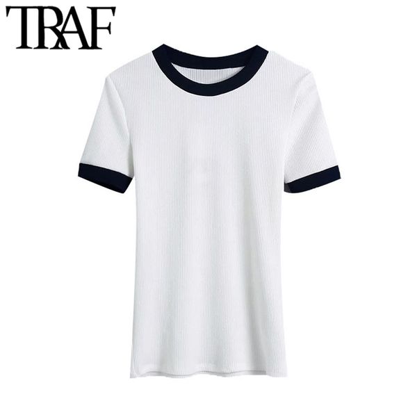 women sweet fashion patchwork ribbed trims white t shirt vintage o neck short sleeve female tees mujer 210507
women sweet fashion patchwork ribbed trims white t shirt vintage o neck short sleeve female tees mujer 210507