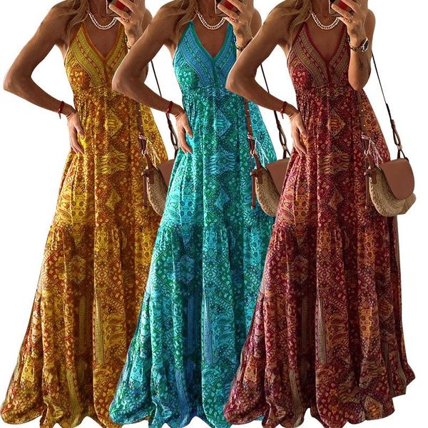 casual dresses 2021 style women halter dress bohemian holiday print fashion show temperament, Black;gray
casual dresses 2021 style women halter dress bohemian holiday print fashion show temperament, Black;gray