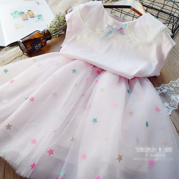 2pcs set children's clothing girls summer skirt suit bead lapel blouse and star net yarn princess sets, White
2pcs set children's clothing girls summer skirt suit bead lapel blouse and star net yarn princess sets, White