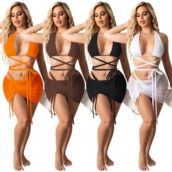 women's swimwear 2021 samll order accept 3 piece bikini set swimsuit with cover ups beach wear hollow out bra buttock drawstring, White;black
women's swimwear 2021 samll order accept 3 piece bikini set swimsuit with cover ups beach wear hollow out bra buttock drawstring, White;black