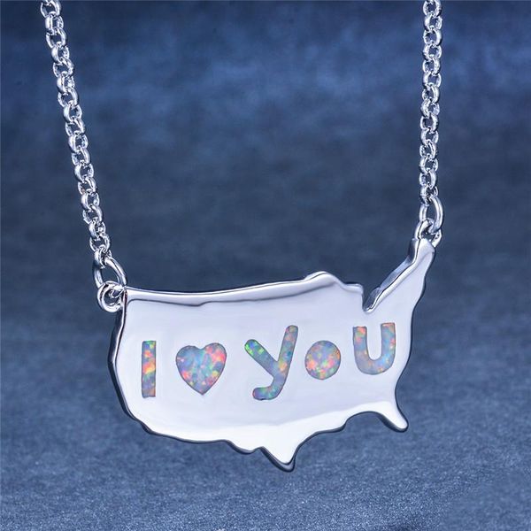 boho female united state map pendant necklace charm silver color chain cute blue opal heart wedding necklaces for women
boho female united state map pendant necklace charm silver color chain cute blue opal heart wedding necklaces for women