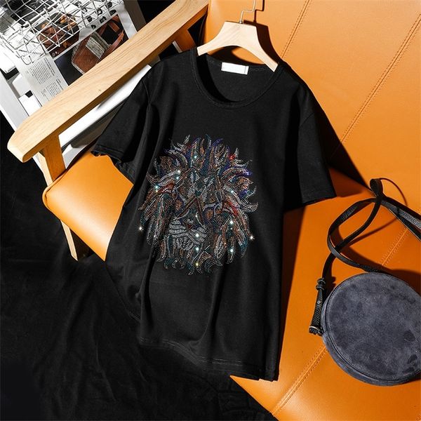 street leisure lovers clothes lion diamond short-sleeved t-shirt summer loose big size 5xl women pullover 210320, White
street leisure lovers clothes lion diamond short-sleeved t-shirt summer loose big size 5xl women pullover 210320, White