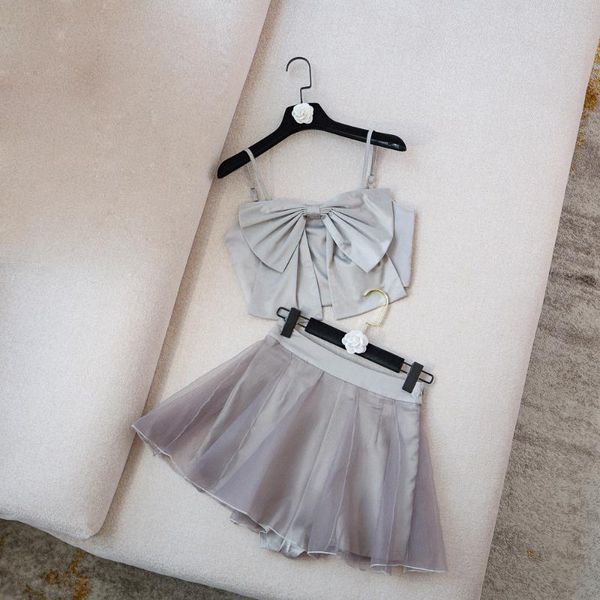 women's tracksuits high street est 2021 summer fashion short sleeve spaghetti strap bow camis mini skirt set, Gray
women's tracksuits high street est 2021 summer fashion short sleeve spaghetti strap bow camis mini skirt set, Gray