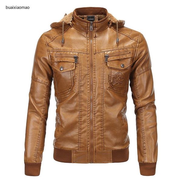 men's fur & faux european code hooded plus velvet thick warm pu leather jacket, fashion stand collar short slim retro motorcycle jacket, Black
men's fur & faux european code hooded plus velvet thick warm pu leather jacket, fashion stand collar short slim retro motorcycle jacket, Black